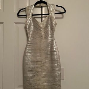 Herve Leger metallic bandage dress silver with tags-xxs